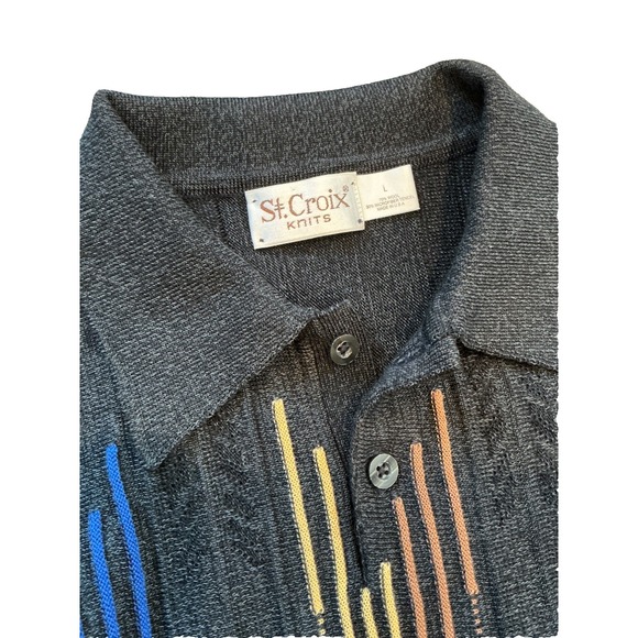 St Croix Sweater Mens L Wool Blend Pullover Excellent Condition Blue Yellow Gree - Picture 3 of 5